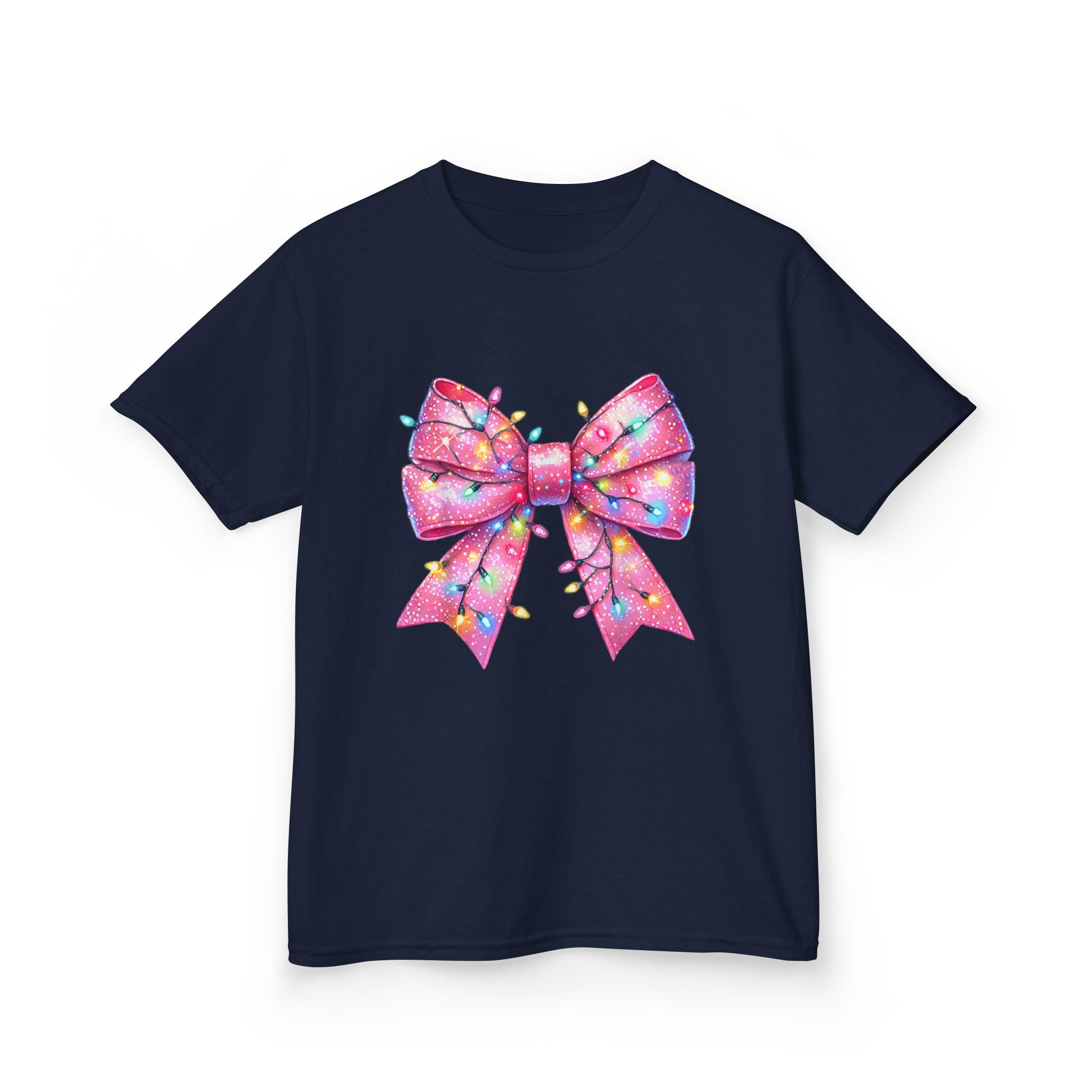 Kids Christmas Bow Tee - Holiday Gift for Girls, Cute Festive Outfit, Christmas Party Shirt, Winter Celebrations Top, Light Up Your Holidays