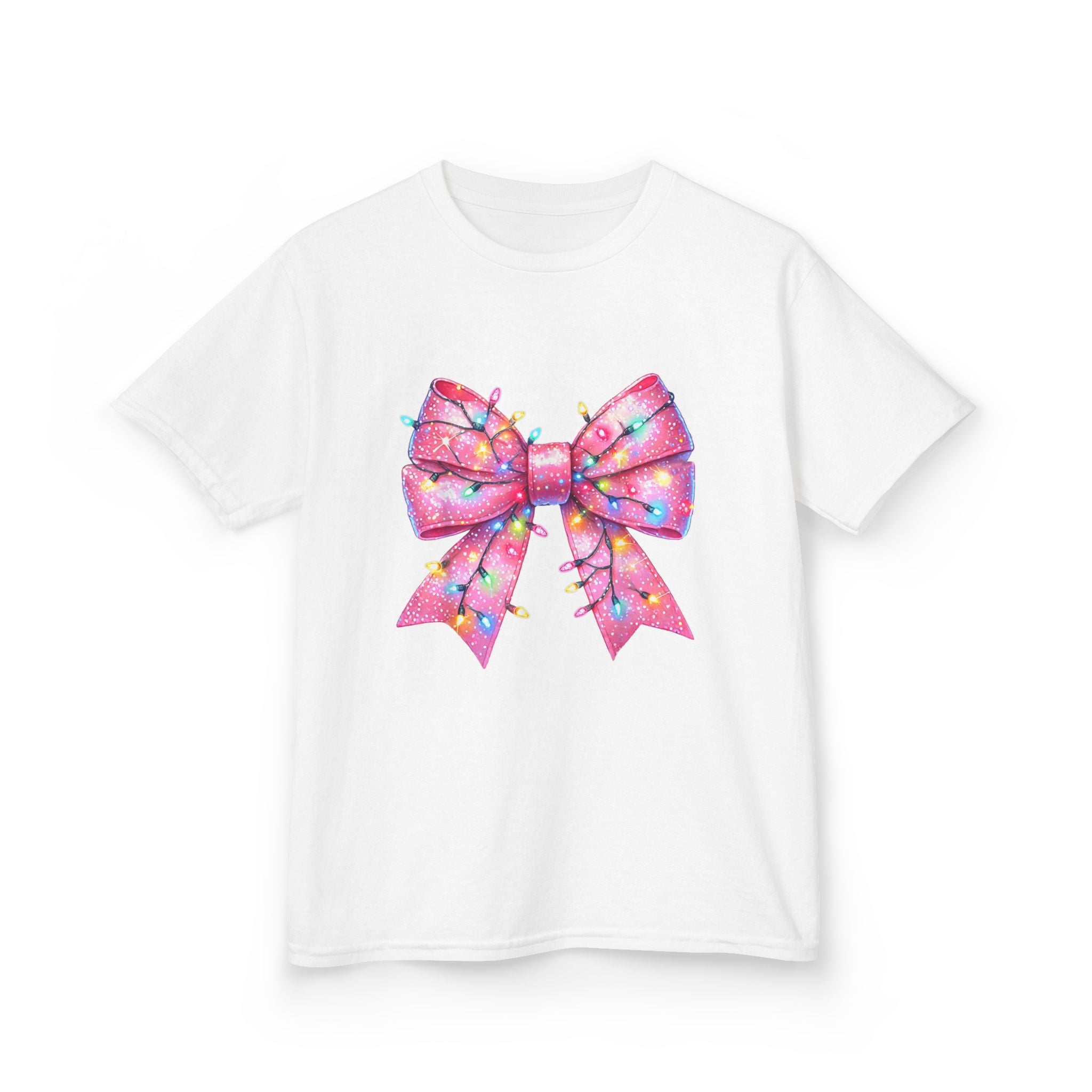 Kids Christmas Bow Tee - Holiday Gift for Girls, Cute Festive Outfit, Christmas Party Shirt, Winter Celebrations Top, Light Up Your Holidays