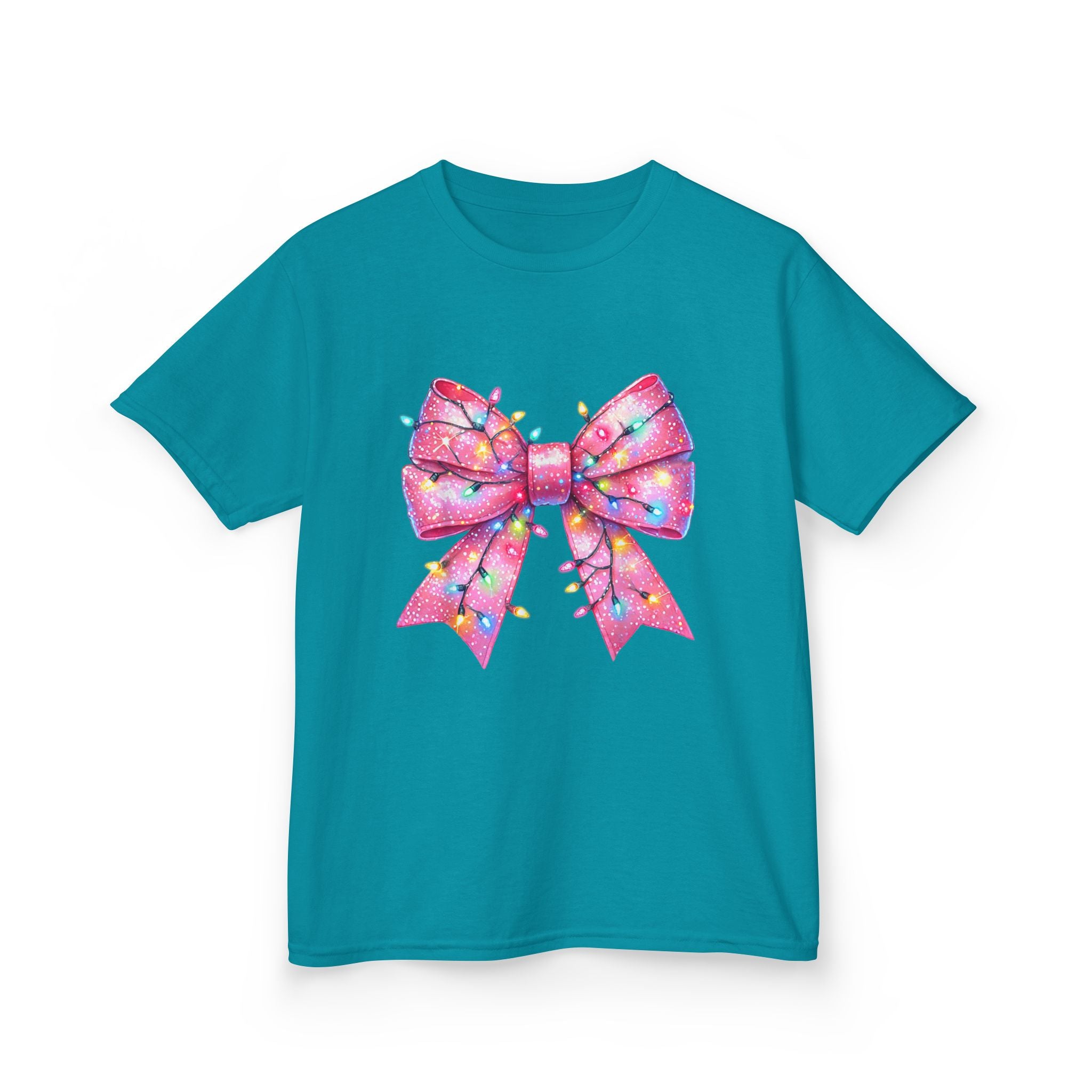 Kids Christmas Bow Tee - Holiday Gift for Girls, Cute Festive Outfit, Christmas Party Shirt, Winter Celebrations Top, Light Up Your Holidays