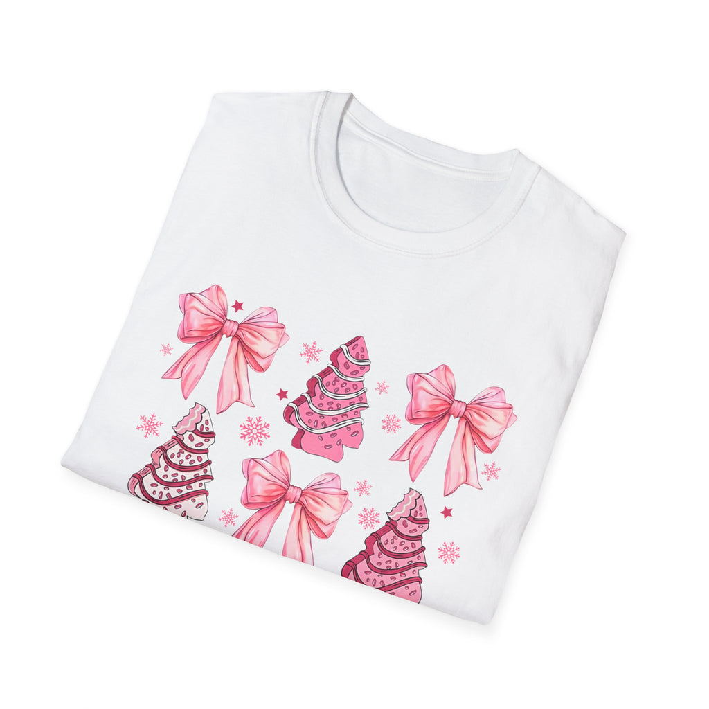 Adult Pink Christmas Tree T-Shirt, Unisex Holiday Tee, Cute Christmas Apparel, Gift for Her, Cozy T-Shirt, Christmas Decor