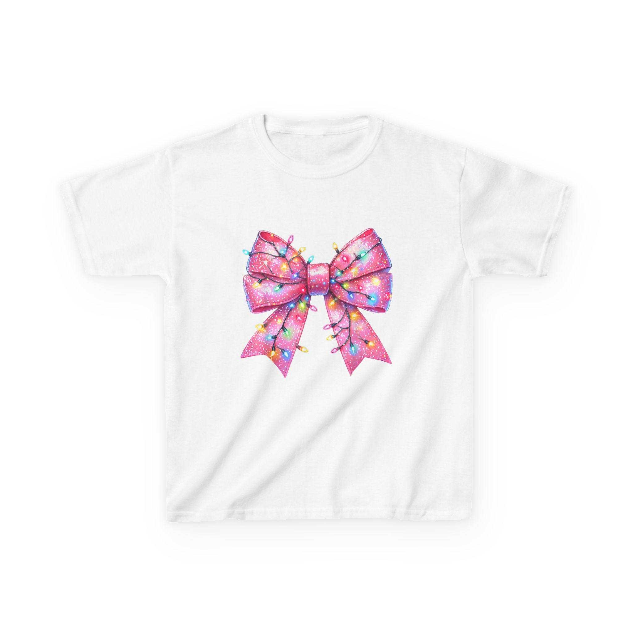 Kids Christmas Bow Tee - Holiday Gift for Girls, Cute Festive Outfit, Christmas Party Shirt, Winter Celebrations Top, Light Up Your Holidays