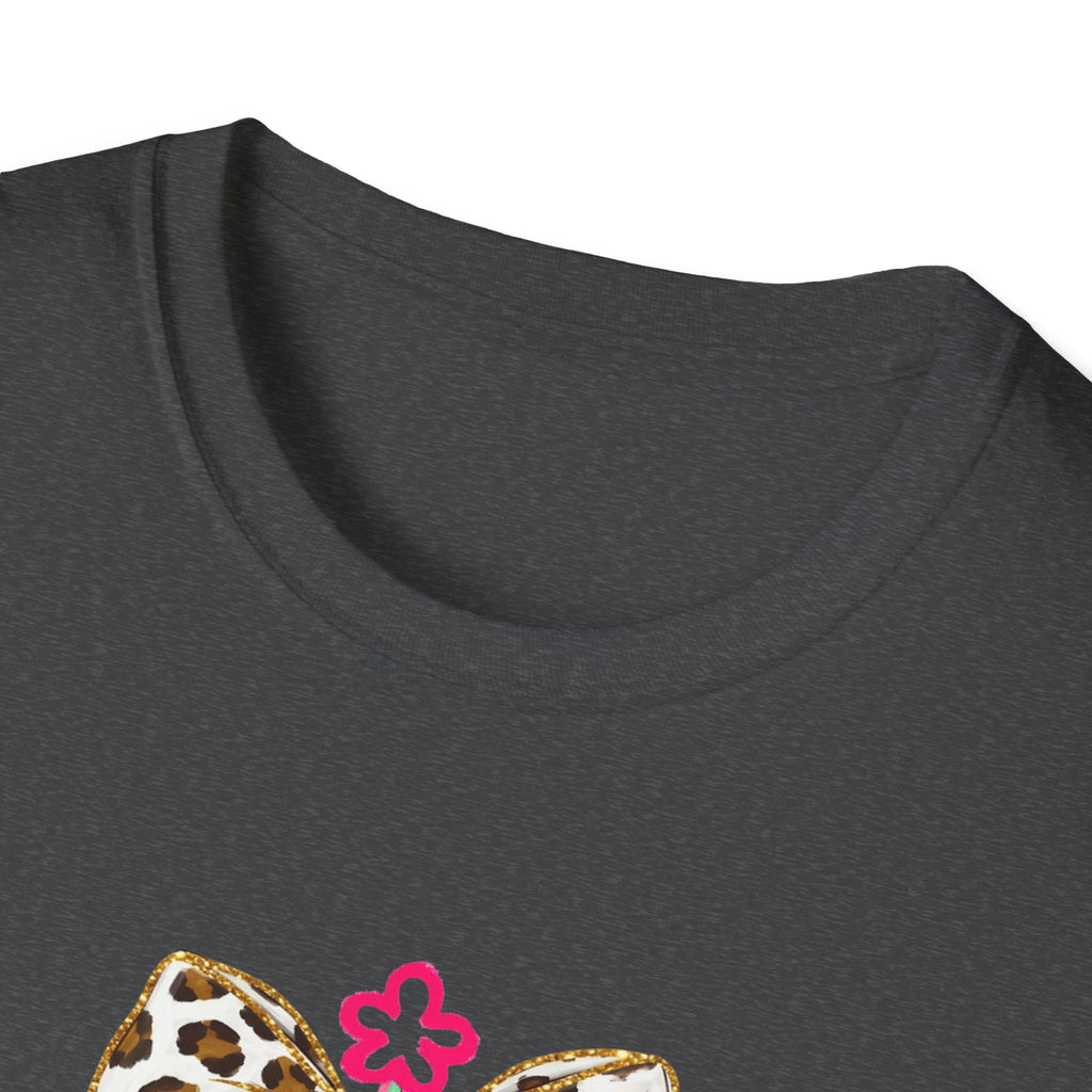 Adult Leopard Bow Christmas Tree T-Shirt, Unisex Holiday Tee, Cute Christmas Gift, Festive Apparel, Winter Style, Fun Holiday Wear