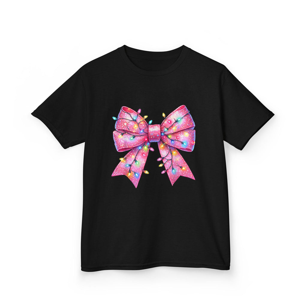 Kids Christmas Bow Tee - Holiday Gift for Girls, Cute Festive Outfit, Christmas Party Shirt, Winter Celebrations Top, Light Up Your Holidays