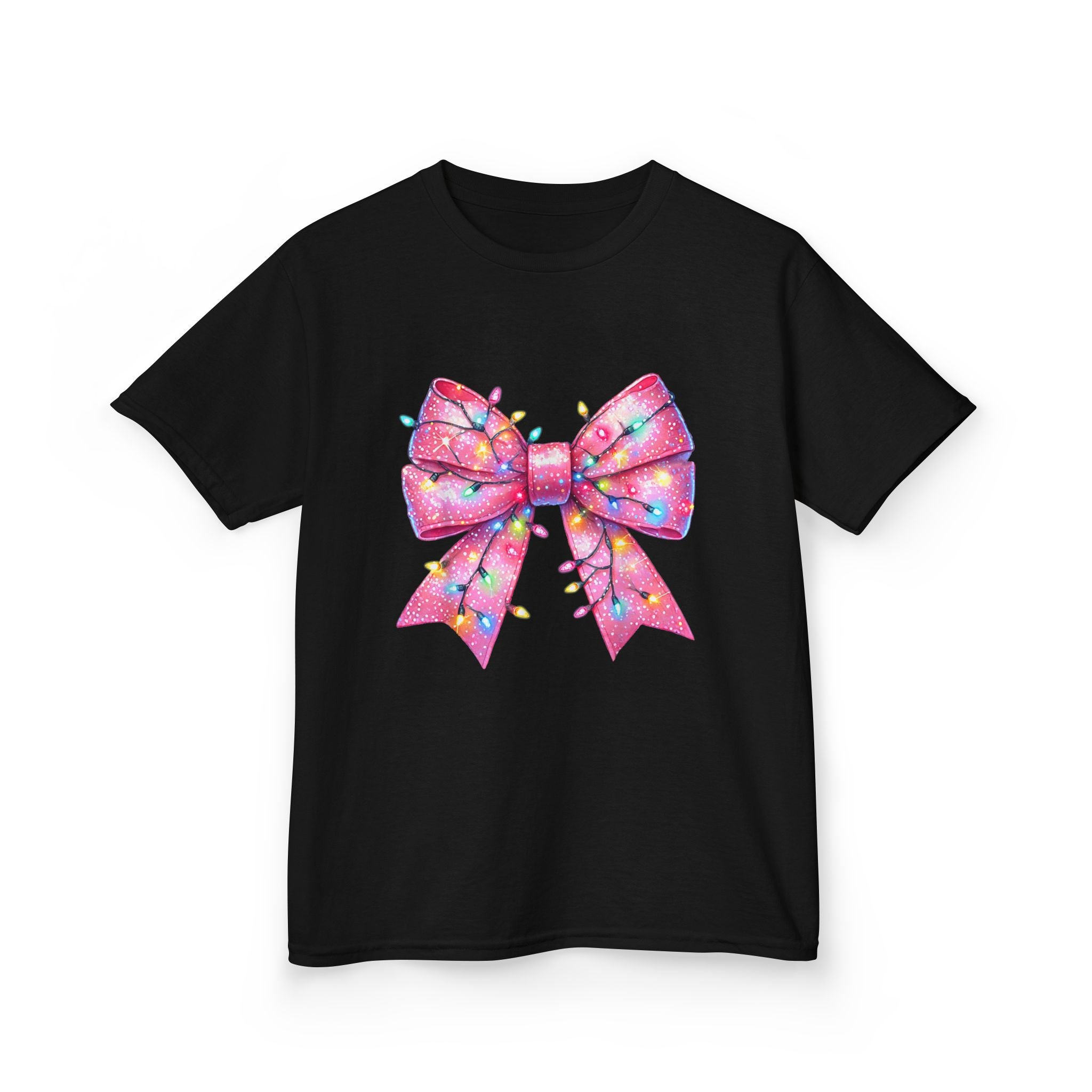 Kids Christmas Bow Tee - Holiday Gift for Girls, Cute Festive Outfit, Christmas Party Shirt, Winter Celebrations Top, Light Up Your Holidays