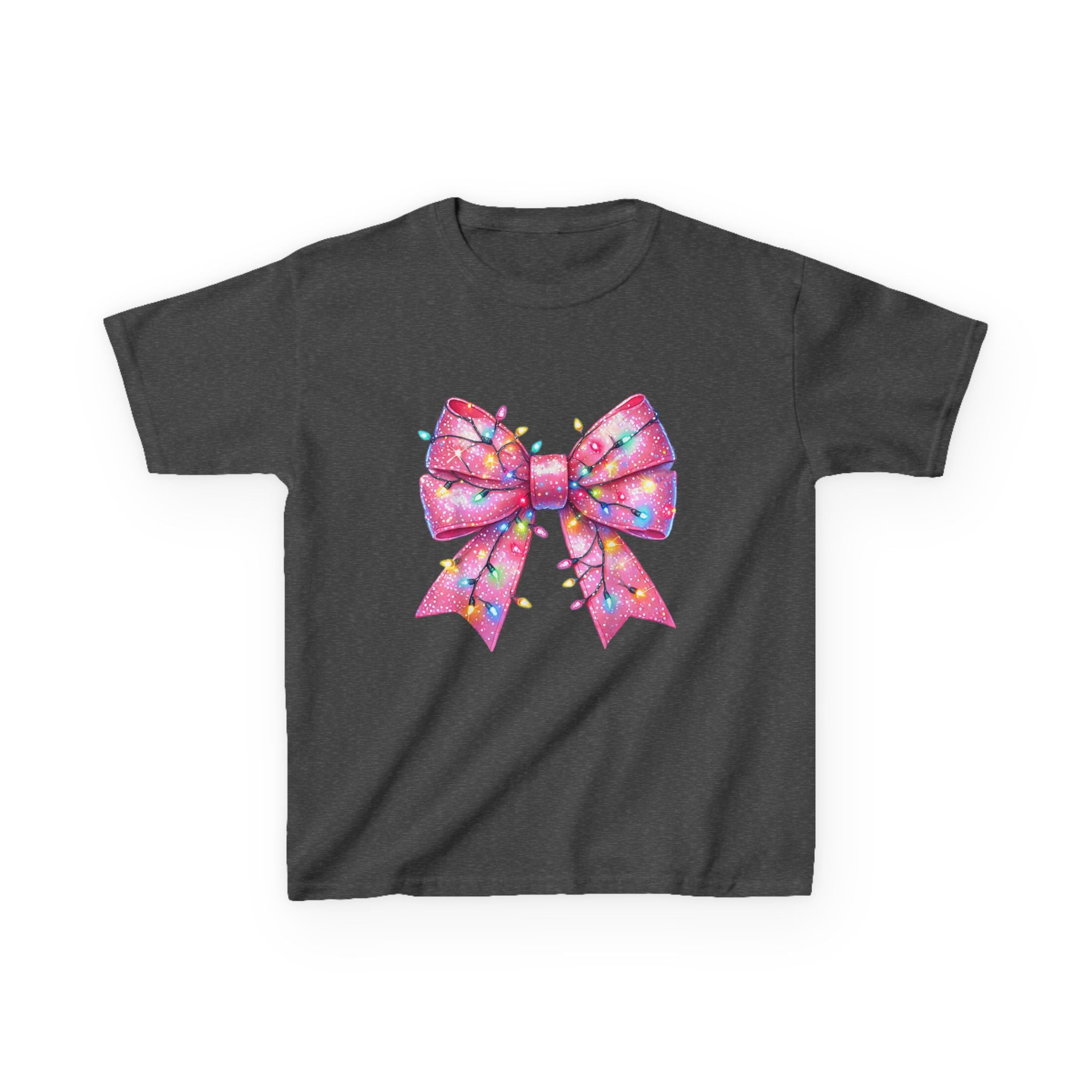 Kids Christmas Bow Tee - Holiday Gift for Girls, Cute Festive Outfit, Christmas Party Shirt, Winter Celebrations Top, Light Up Your Holidays