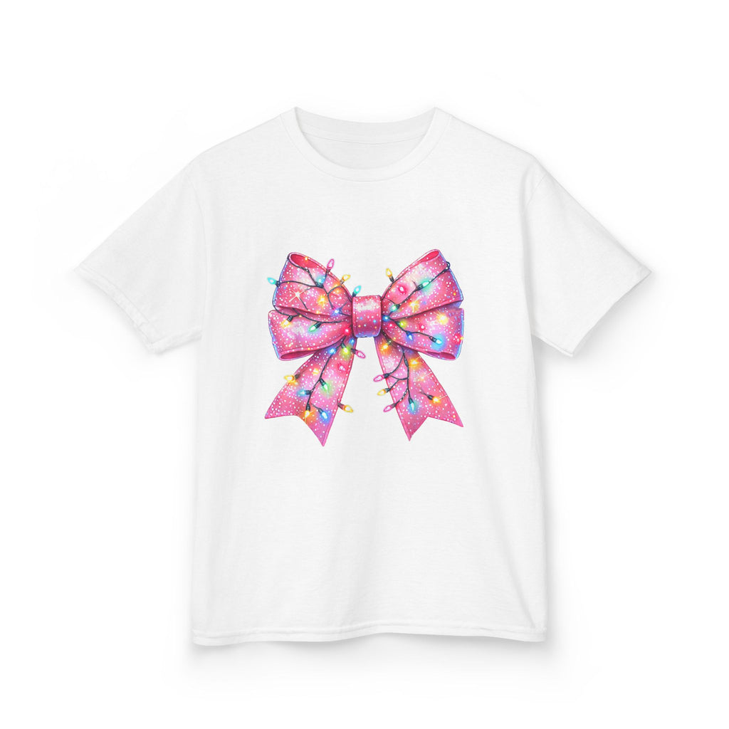 Kids Christmas Bow Tee - Holiday Gift for Girls, Cute Festive Outfit, Christmas Party Shirt, Winter Celebrations Top, Light Up Your Holidays
