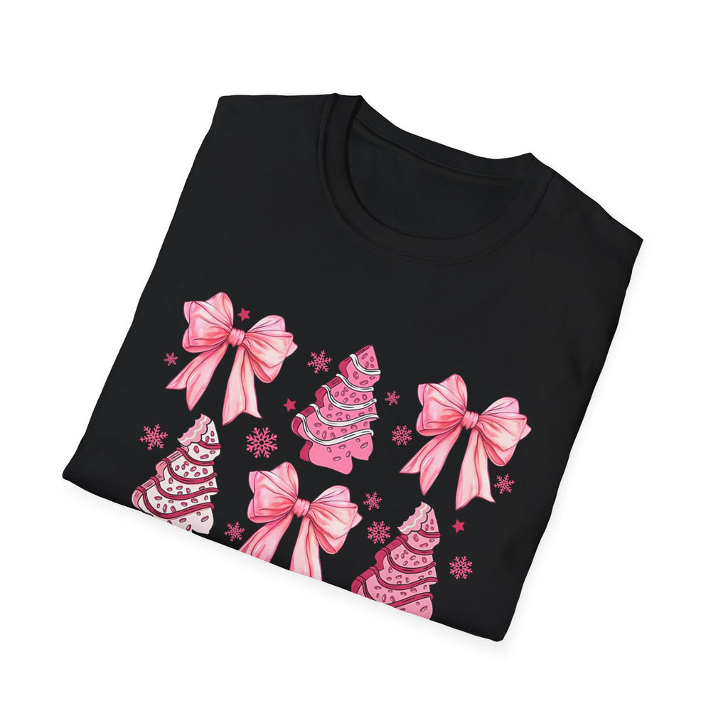 Adult Pink Christmas Tree T-Shirt, Unisex Holiday Tee, Cute Christmas Apparel, Gift for Her, Cozy T-Shirt, Christmas Decor