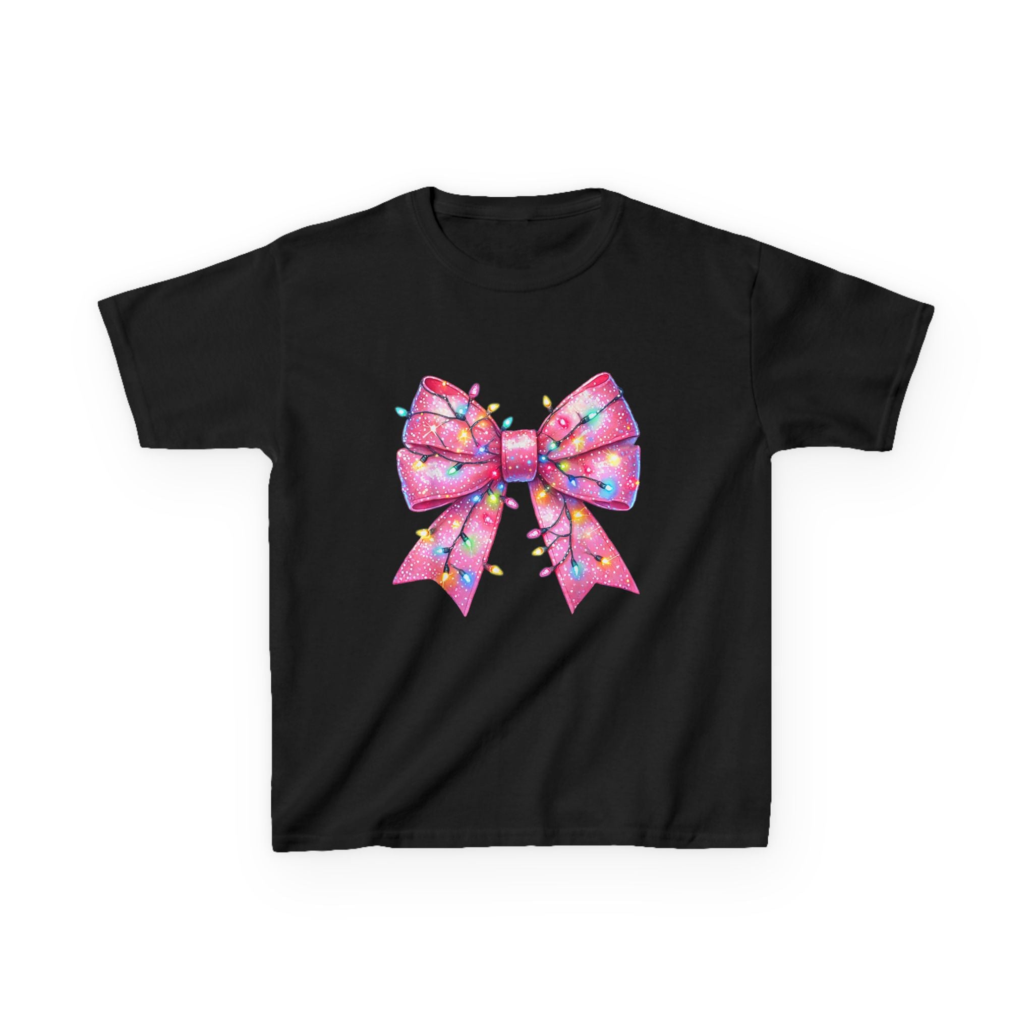 Kids Christmas Bow Tee - Holiday Gift for Girls, Cute Festive Outfit, Christmas Party Shirt, Winter Celebrations Top, Light Up Your Holidays