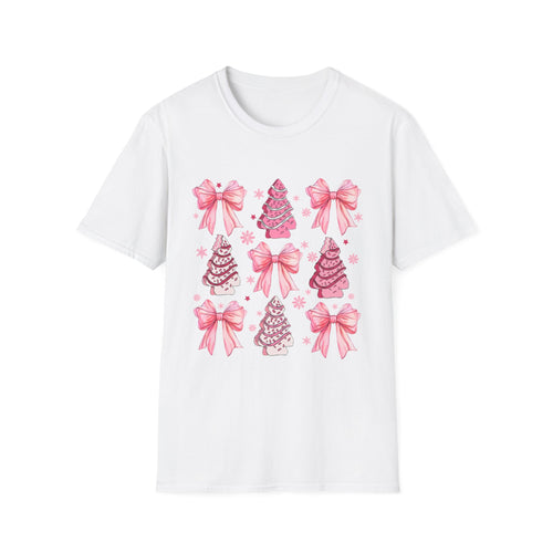 Adult Pink Christmas Tree T-Shirt, Unisex Holiday Tee, Cute Christmas Apparel, Gift for Her, Cozy T-Shirt, Christmas Decor